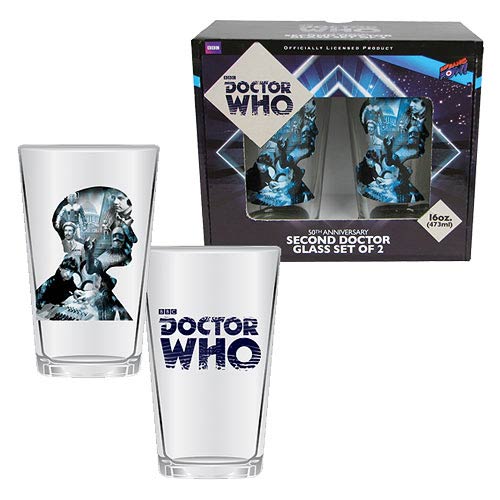 Doctor Who Anniversary Second Doctor 16 oz. Glass Set of 2
